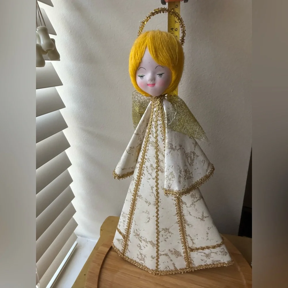 Vintage 1960s Gold and White‎ Angel Figurine Christmas Tree topper